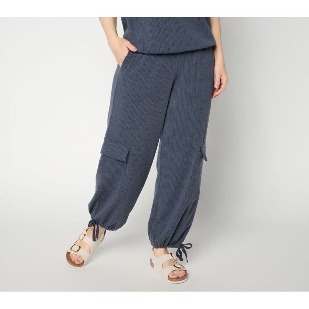 Peace Love World Women's Pants Sz L Ankle Length Texture Knit Cargo Black
